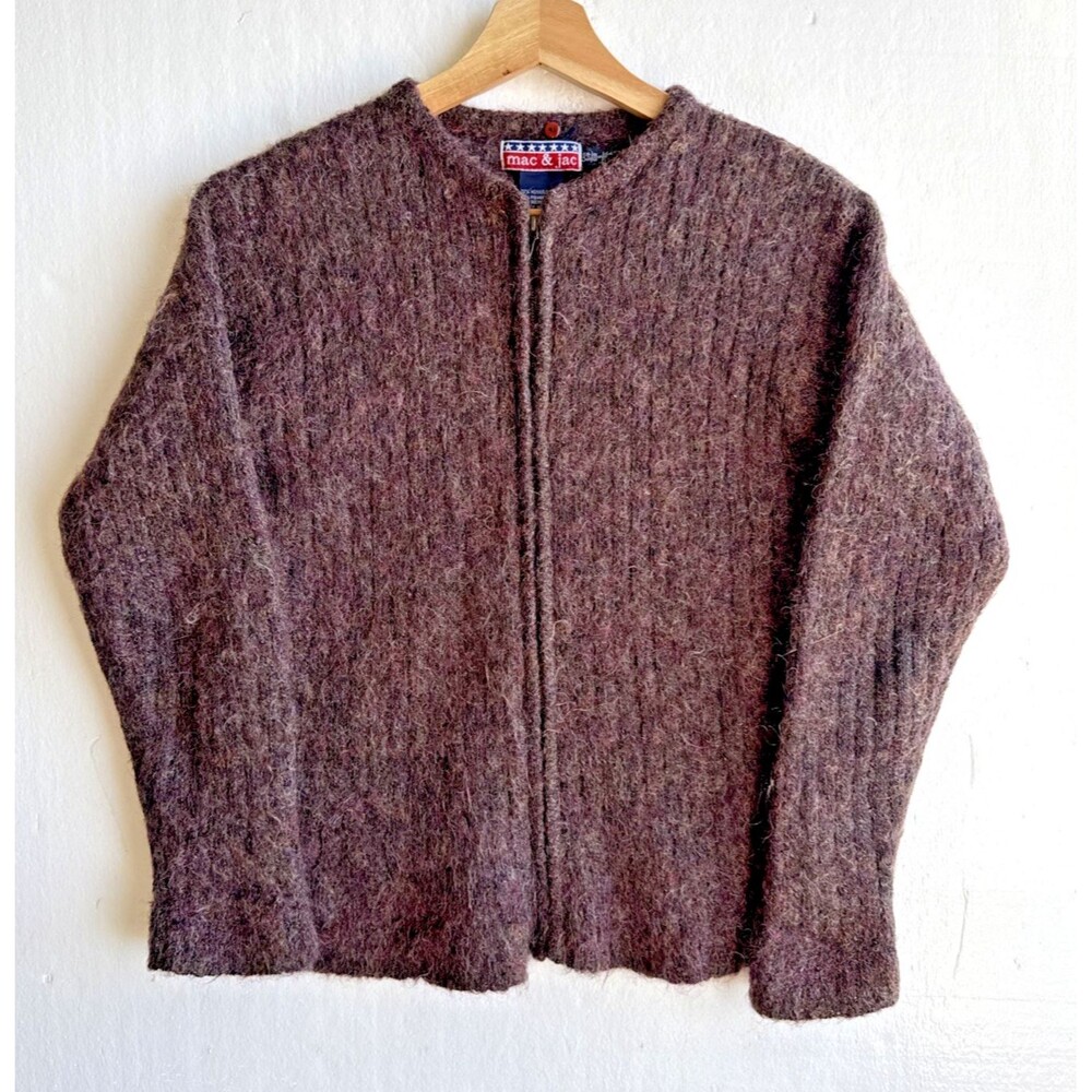 Vintage 80s Mac & Jac MOHAIR Full Zip Cable Knit Sweater Women's Size Small